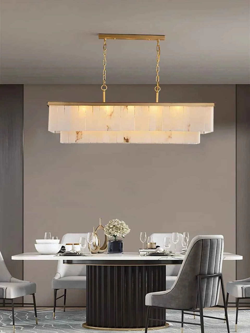 Natural Alabaster Dining Room Chandelier