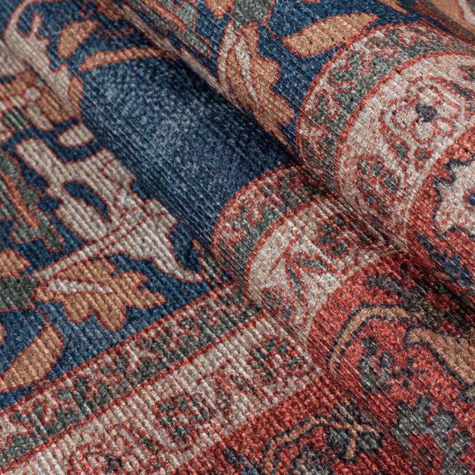 Navy Blue Brick Oushak Area Washable Rug