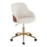 Gold Metal, Walnut Wood, Cream Fabric