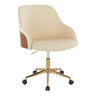 Gold Metal, Walnut Wood, Cream PU