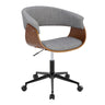 Black Metal, Walnut Wood, Light Grey Fabric