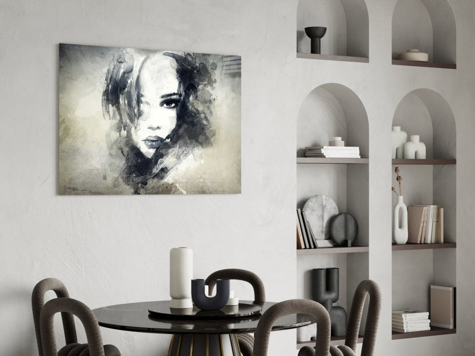 Watercolor Ink Woman Face Glass Wall Art