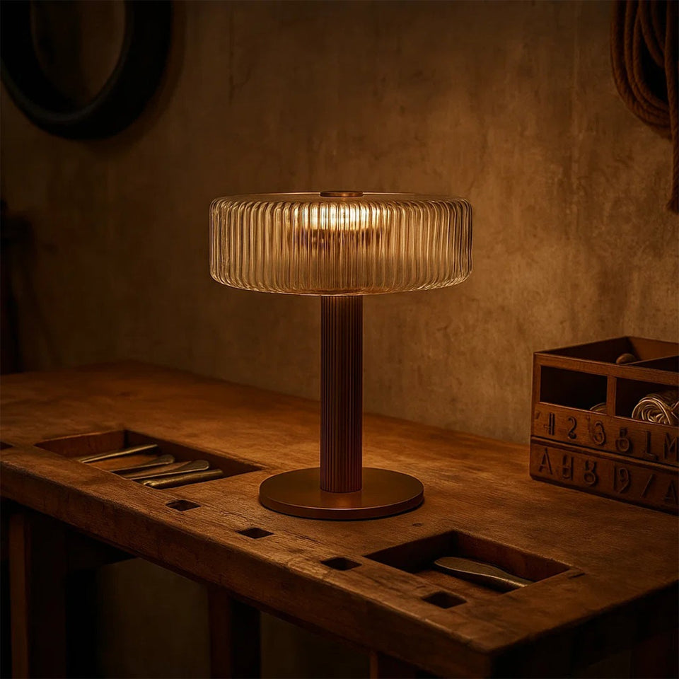 Opaque Striped Glass Shade Table Lamp