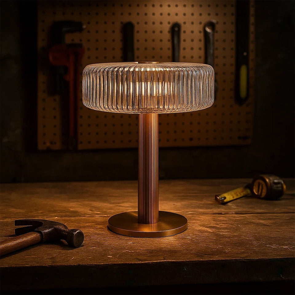 Opaque Striped Glass Shade Table Lamp