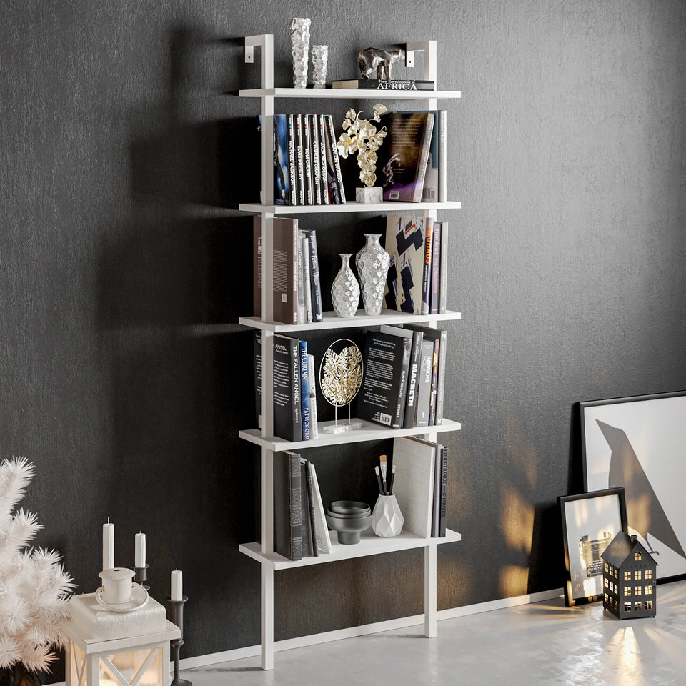 Piante 68 inches Tall Metal Manufactured Wood Accent Ladder Bookcase