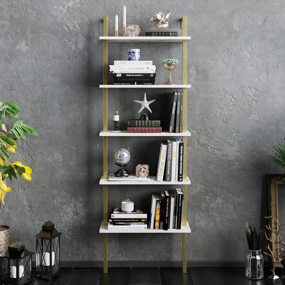 Piante 68 inches Tall Metal Manufactured Wood Accent Ladder Bookcase