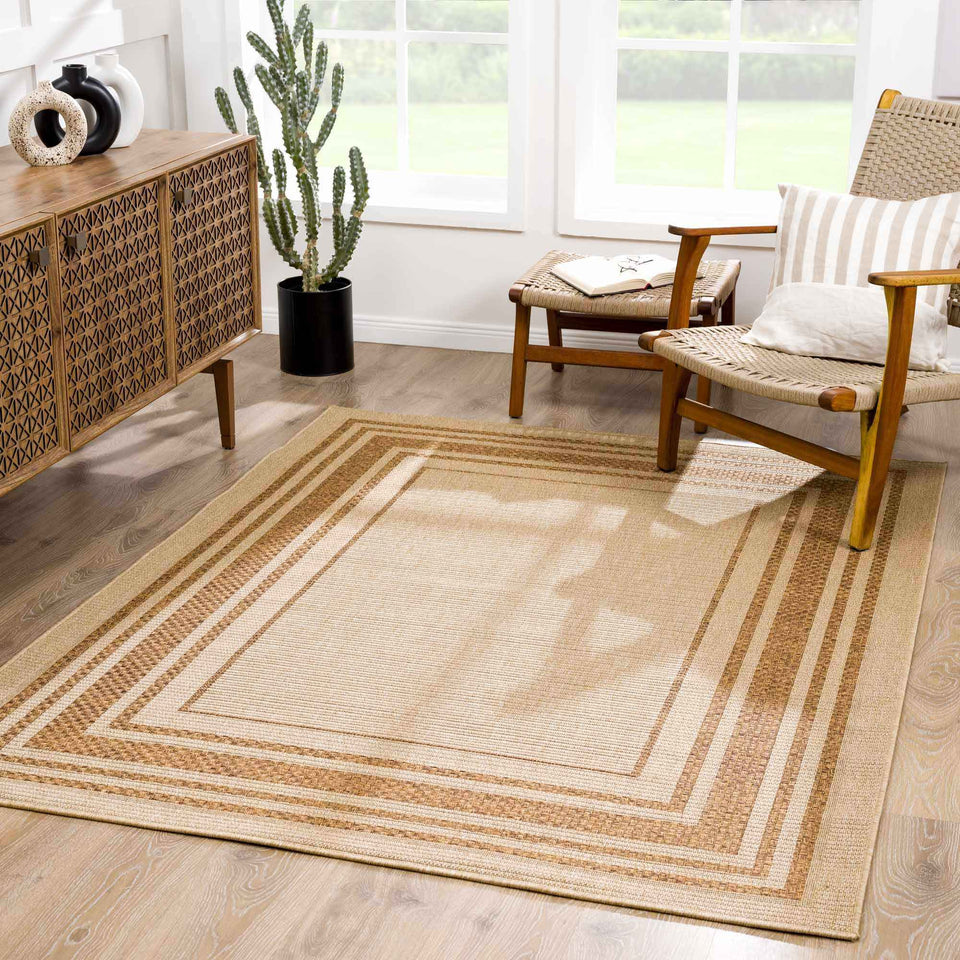 Isoko Bordered Faux Jute Outdoor Rug