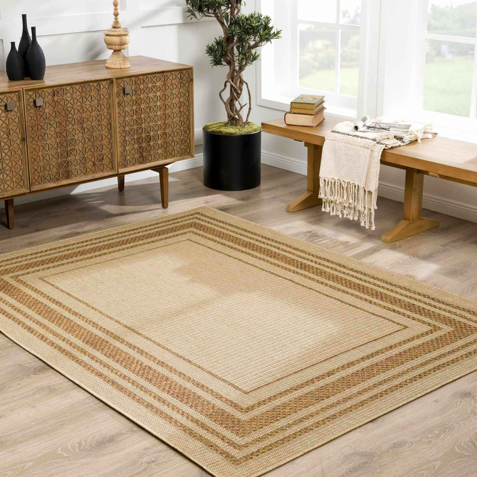 Isoko Bordered Faux Jute Outdoor Rug