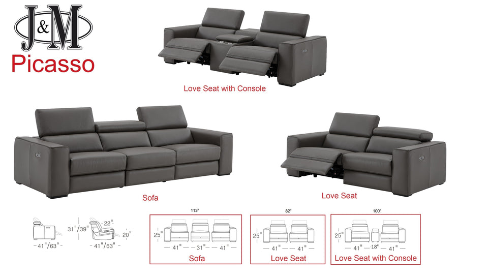 Picasso Love Seat In Dark Grey with console