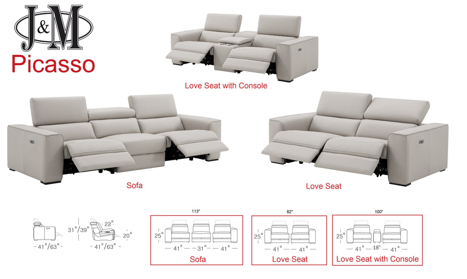 Picasso Love Seat In Silver Grey (no console)