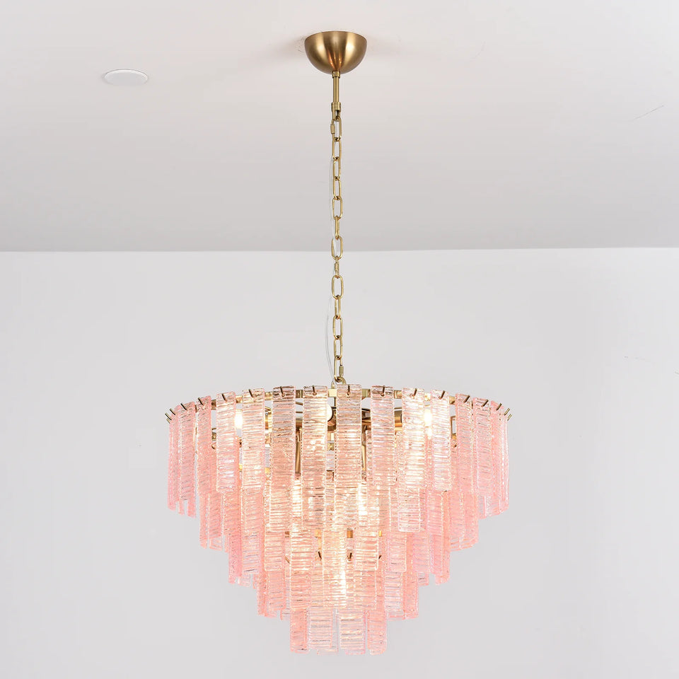Pink Ridged Glass Rectangle Chandelier