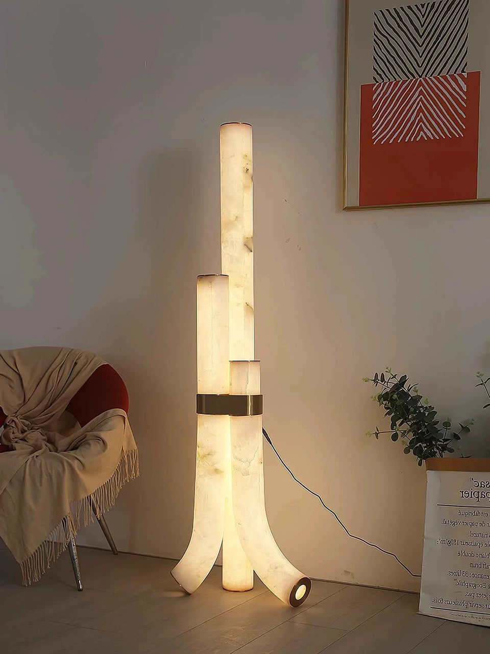 Modern Alabaster Piped Floor Lamp