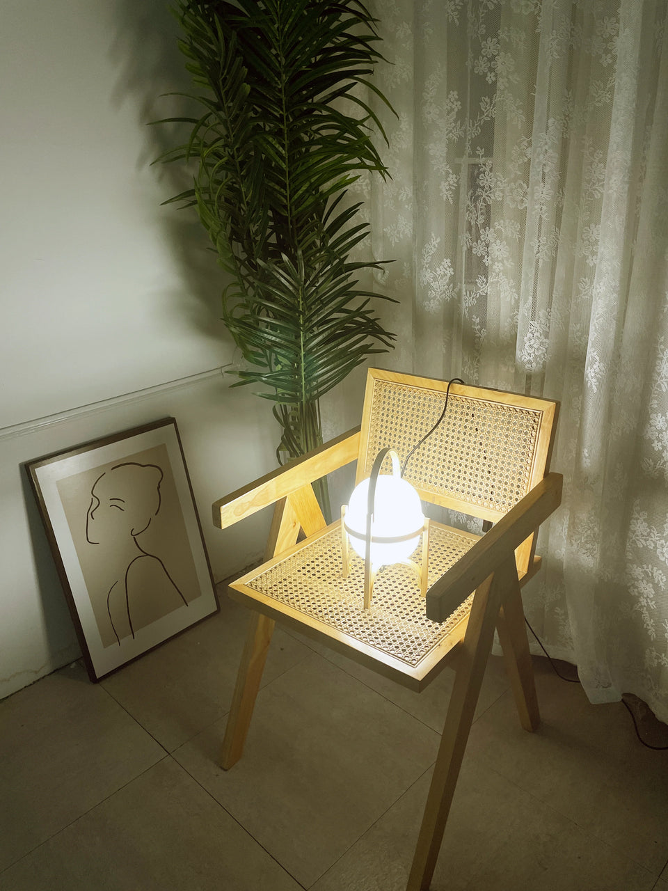 Portable Wood Lantern Glass Table Lamp