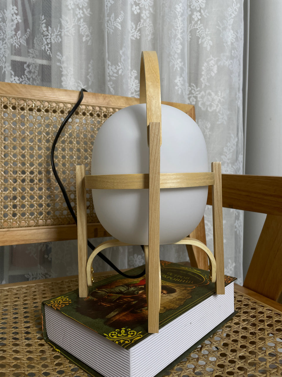 Portable Wood Lantern Glass Table Lamp