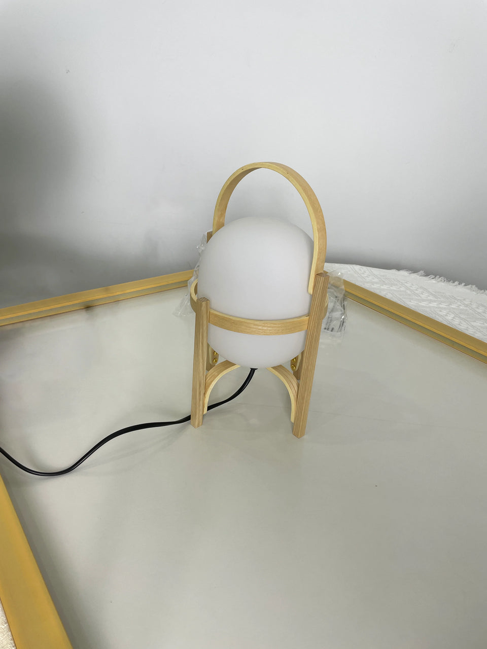Portable Wood Lantern Glass Table Lamp
