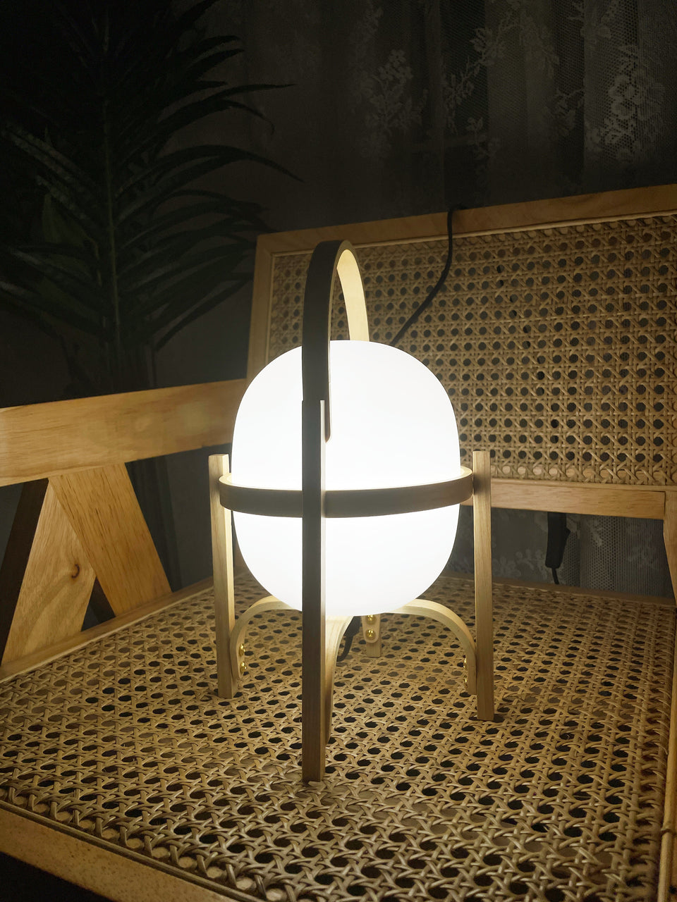 Portable Wood Lantern Glass Table Lamp