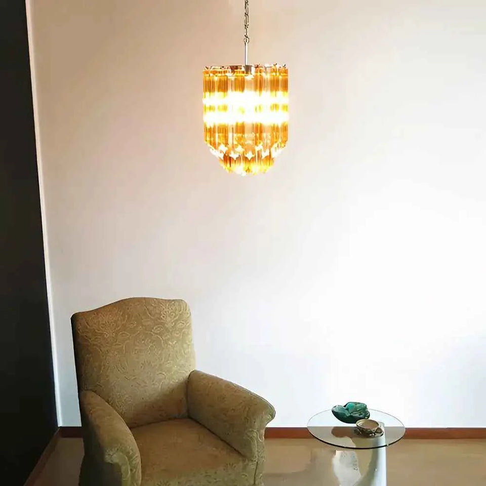 Quadriedri Murano Prisms Amber Transparent Chandelier