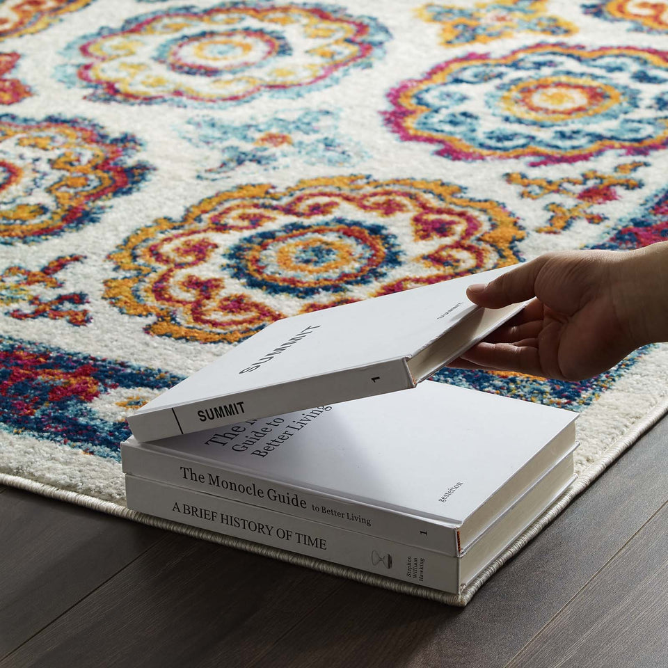Entourage Odile Distressed Floral Moroccan Trellis Area Rug by Modway