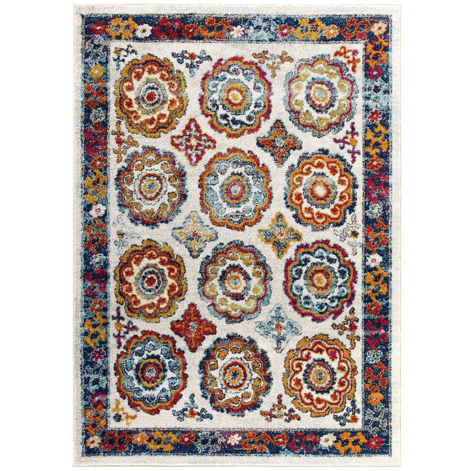 Entourage Odile Distressed Floral Moroccan Trellis Area Rug by Modway