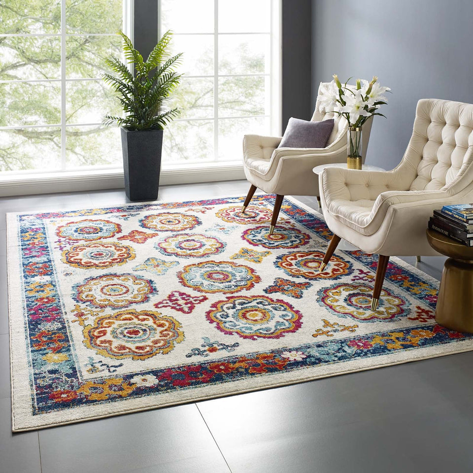 Entourage Odile Distressed Floral Moroccan Trellis Area Rug by Modway