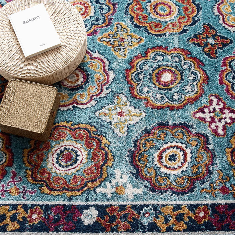 Entourage Odile Distressed Floral Moroccan Trellis Area Rug by Modway