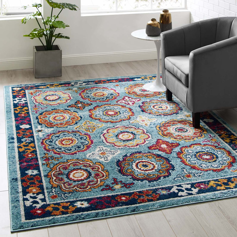 Entourage Odile Distressed Floral Moroccan Trellis Area Rug by Modway
