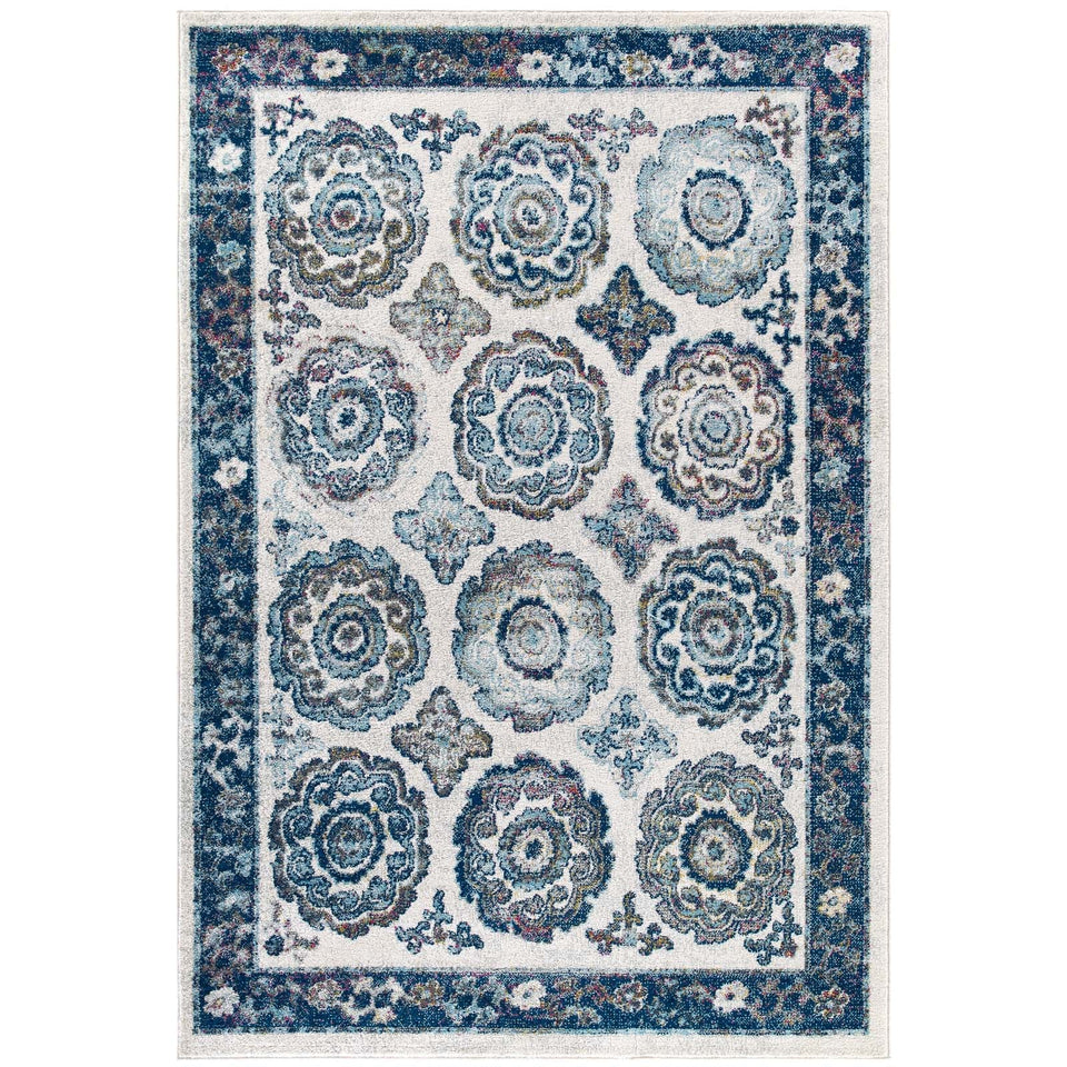 Entourage Odile Distressed Floral Moroccan Trellis Area Rug by Modway