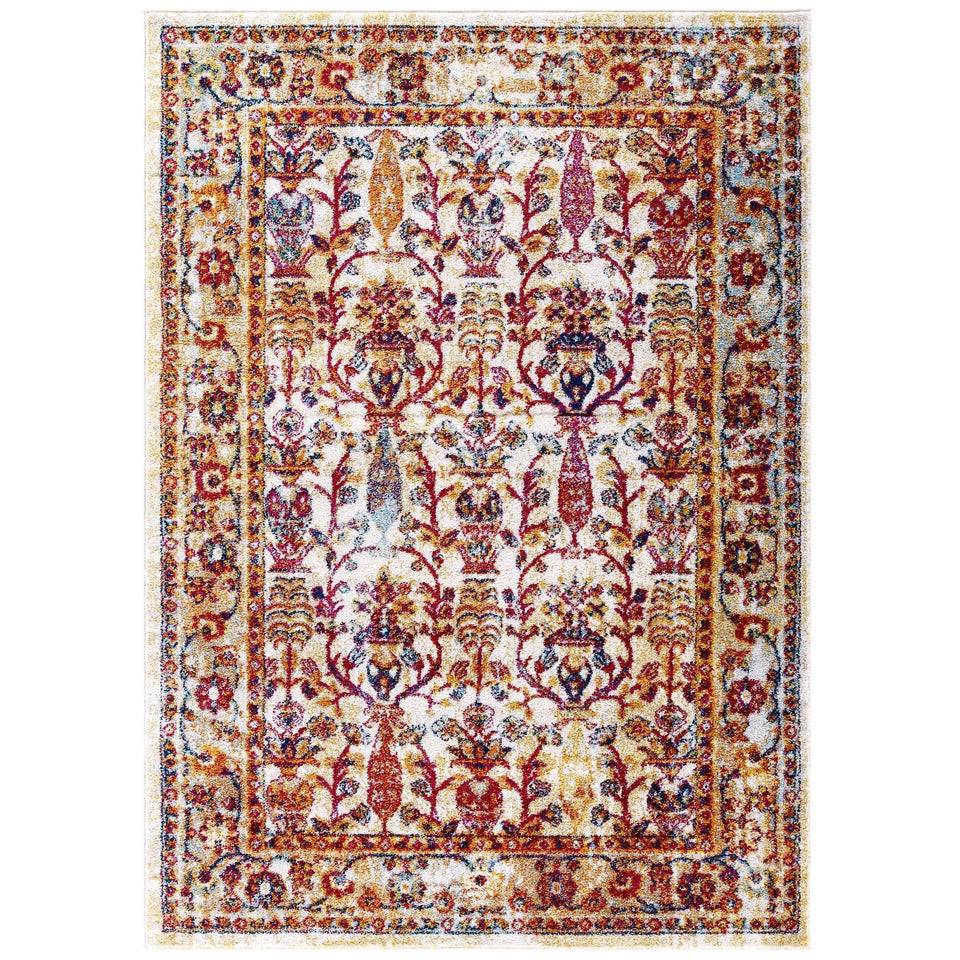 Entourage Jessa Distressed Vintage Floral Lattice Area Rug by Modway