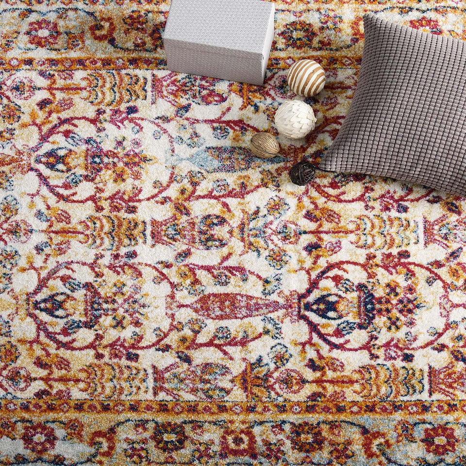 Entourage Jessa Distressed Vintage Floral Lattice Area Rug by Modway