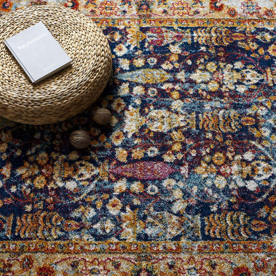 Entourage Jessa Distressed Vintage Floral Lattice Area Rug by Modway