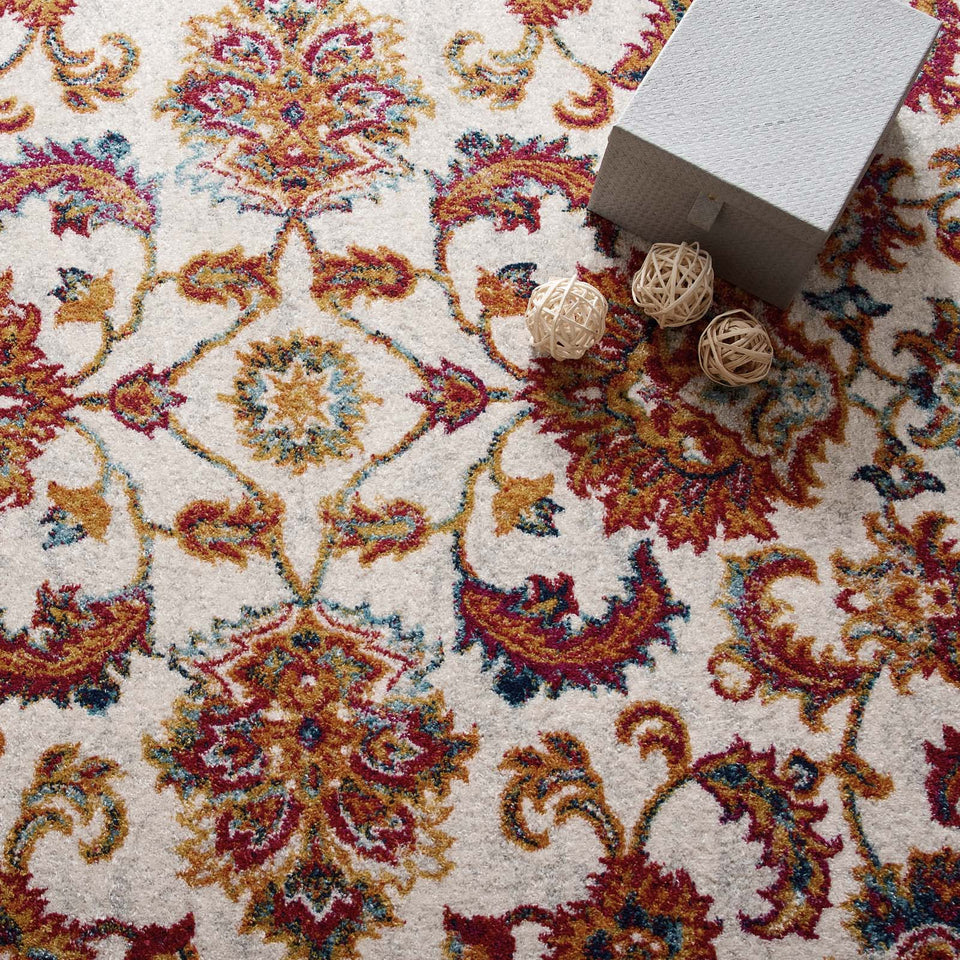 Entourage Azami Distressed Vintage Floral Lattice Area Rug by Modway