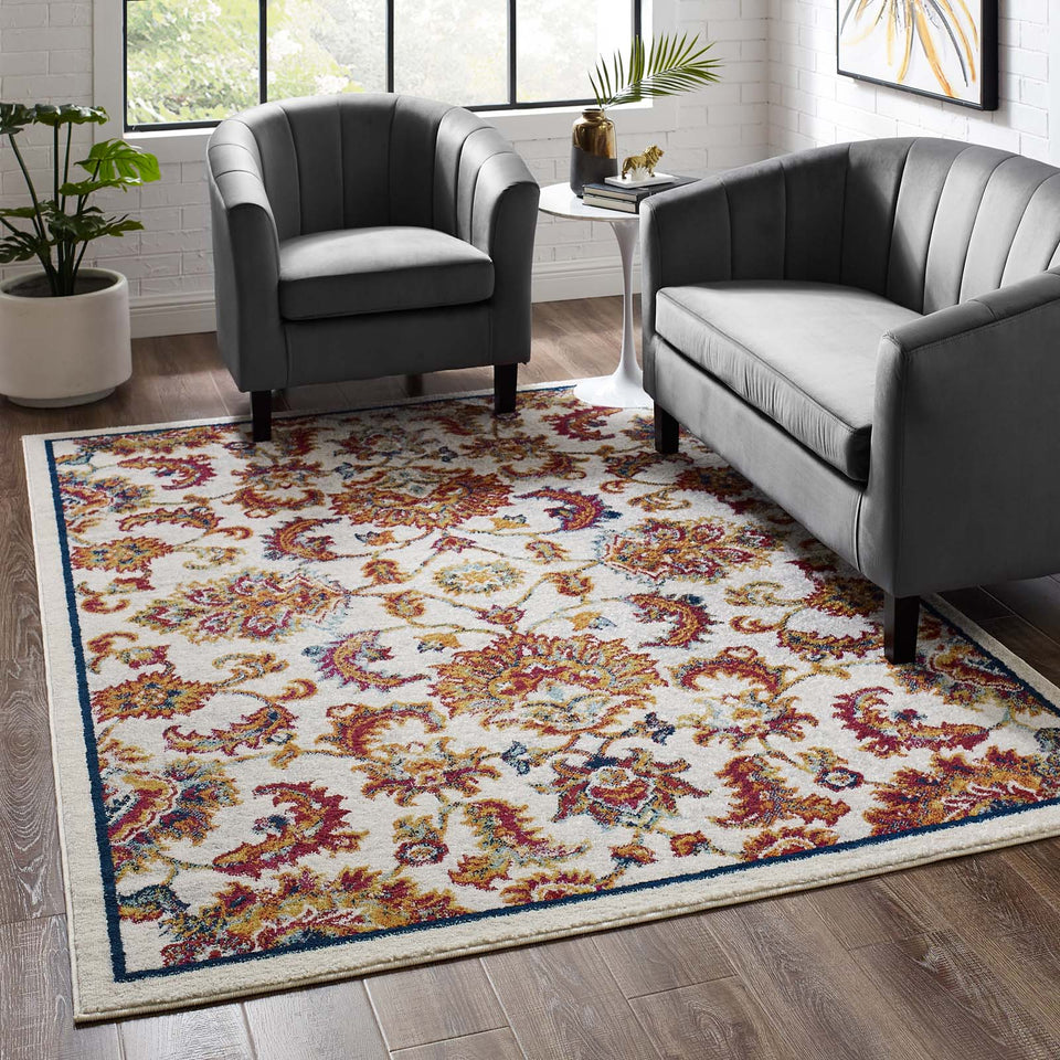 Entourage Azami Distressed Vintage Floral Lattice Area Rug by Modway