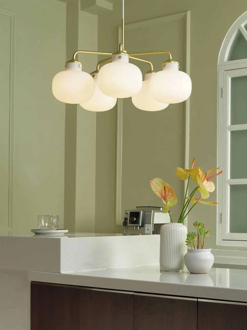 Modern Raito Opal Glass Chandelier