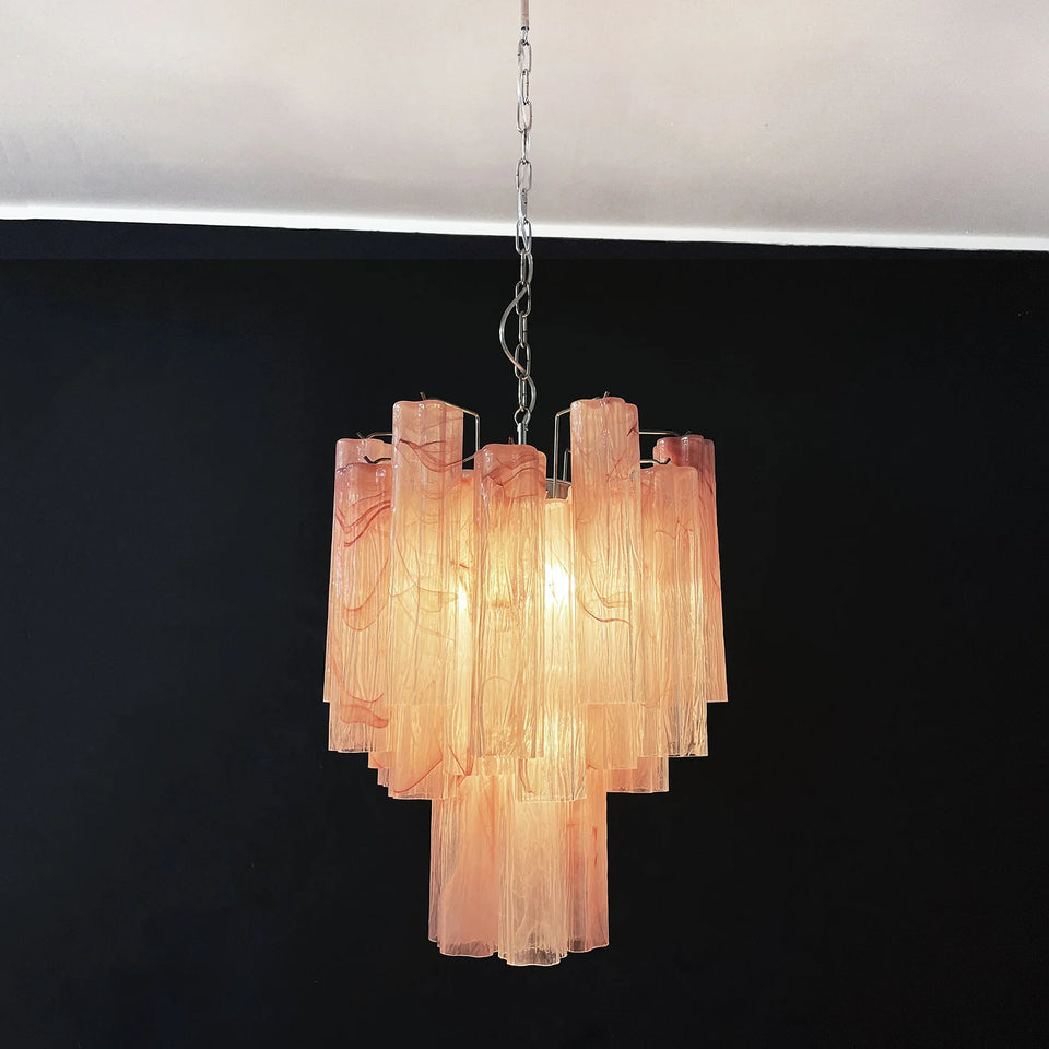 Red Cloud-Patterned Glass Chandelier