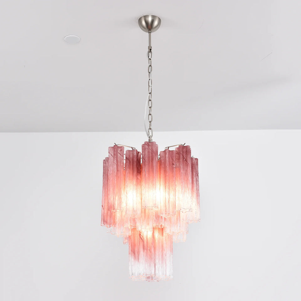 Cerise Pink Ombré Fluted Glass Chandelier