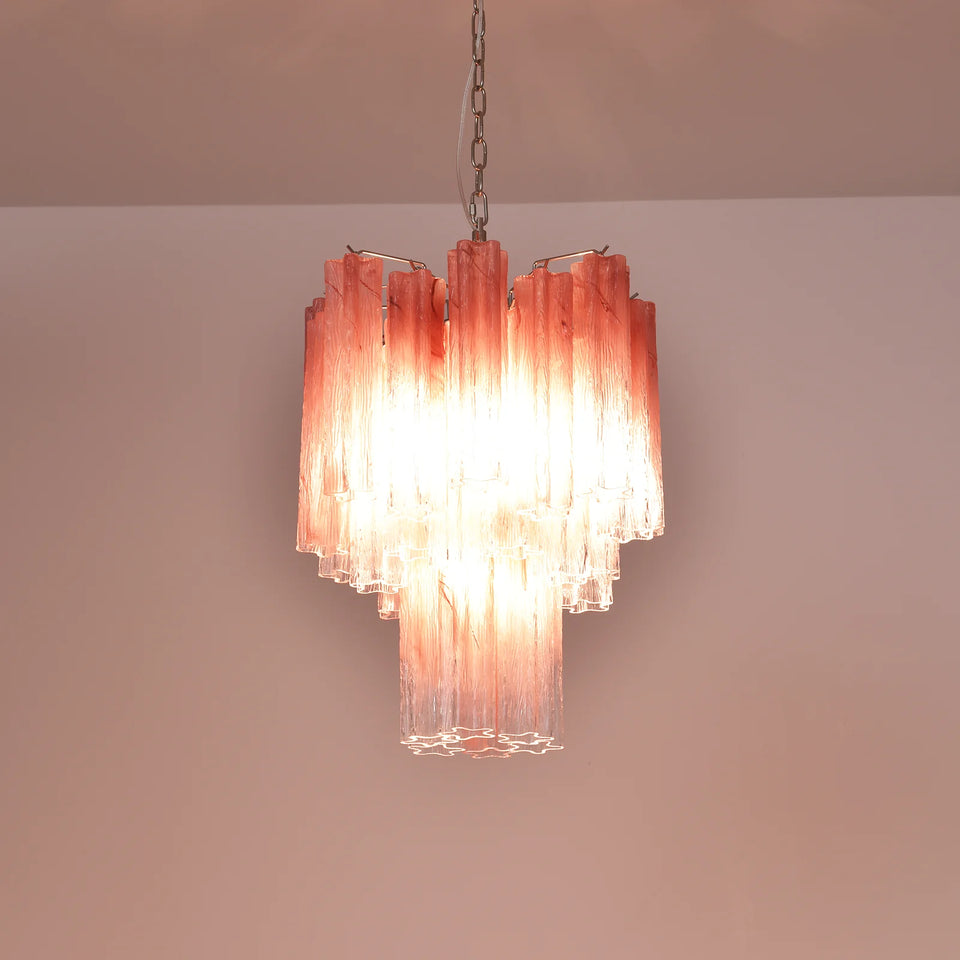 Cerise Pink Ombré Fluted Glass Chandelier