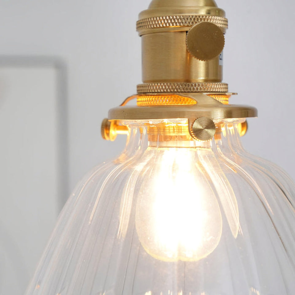 Retro Ribbed Glass Pendant Light