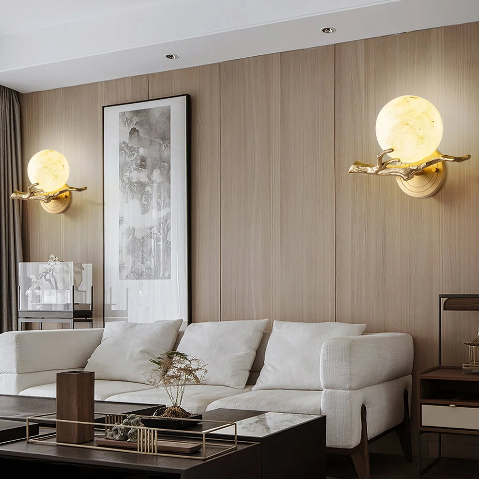 Retro Twigs Round Alabaster Wall Lamp