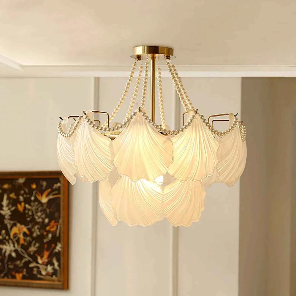 Ribbed Glass Shell Pendant Chandelier
