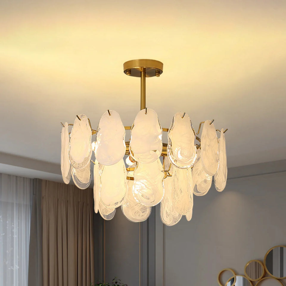 Round Cloud Glass Brass Chandelier