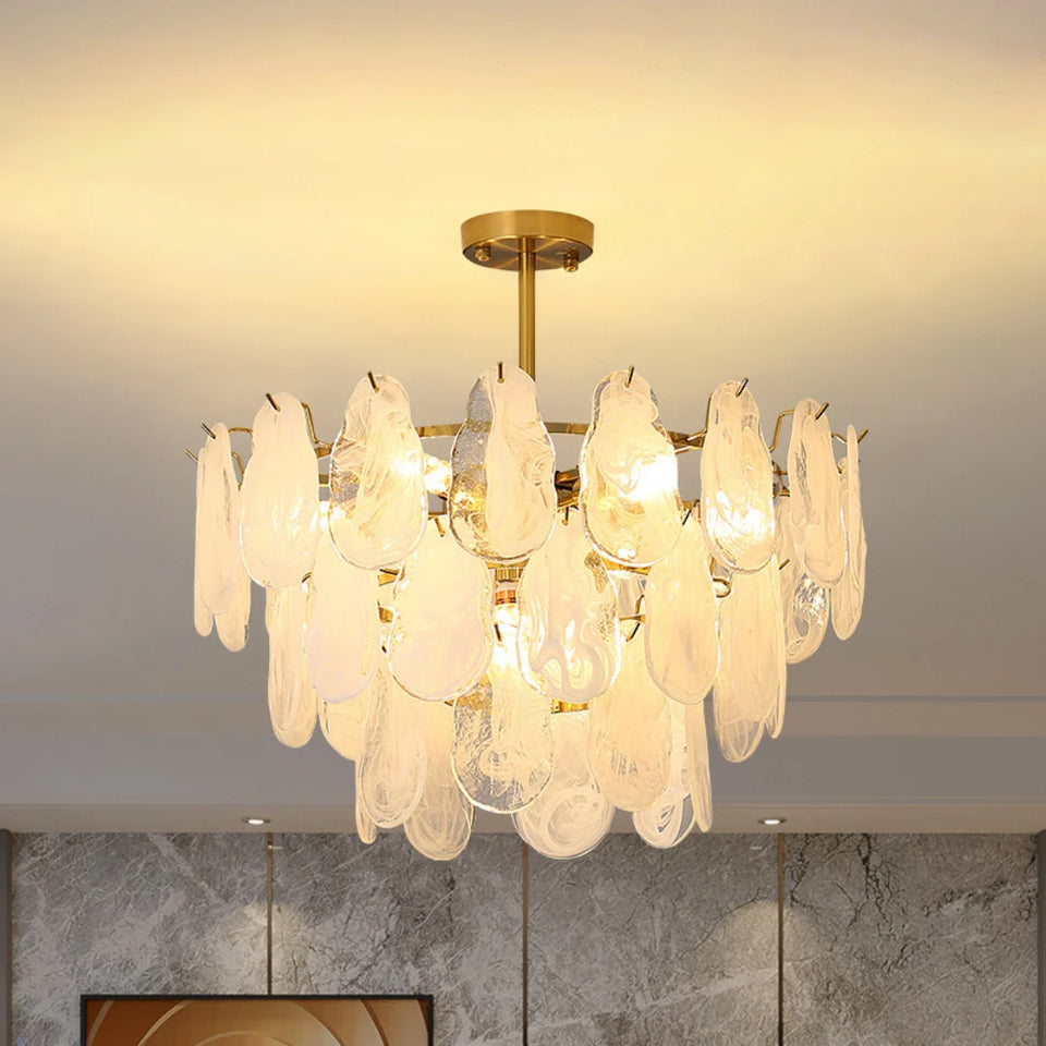Round Cloud Glass Brass Chandelier
