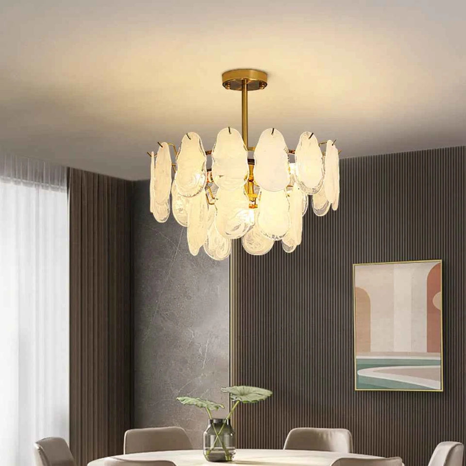 Round Cloud Glass Brass Chandelier