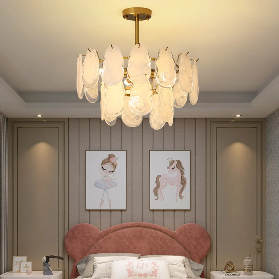 Round Cloud Glass Brass Chandelier