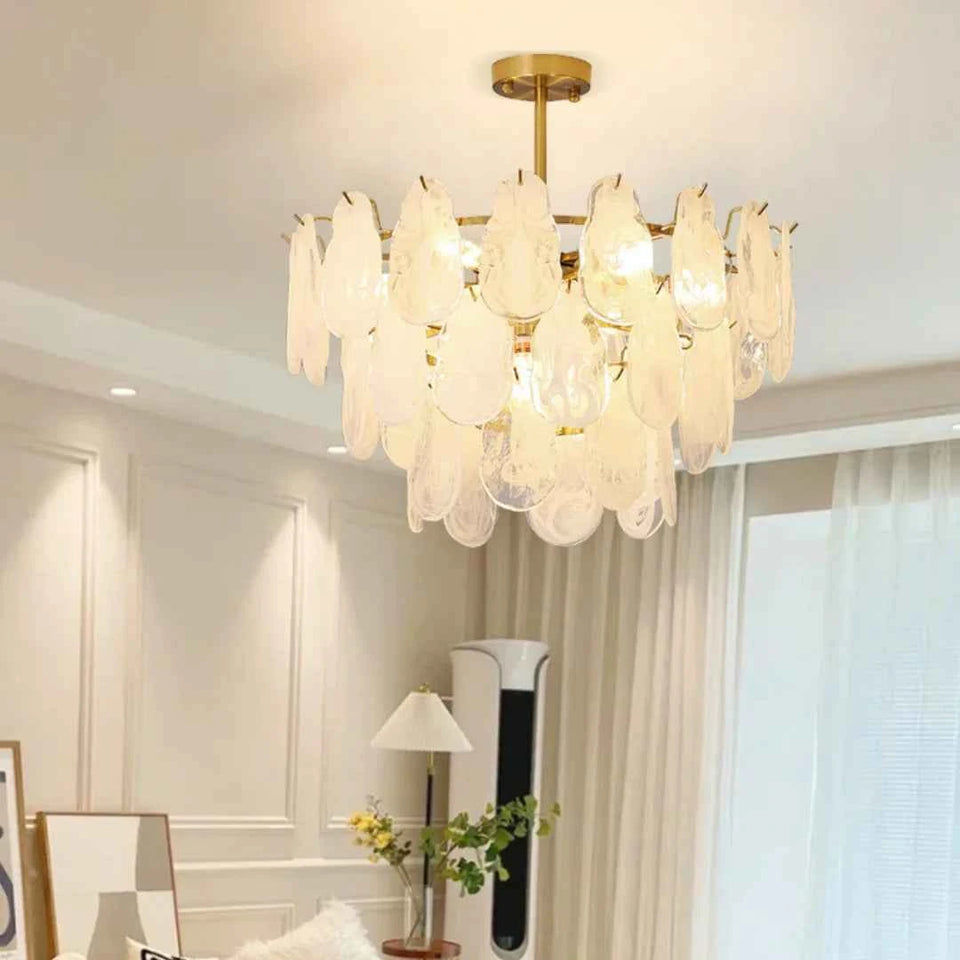 Round Cloud Glass Brass Chandelier