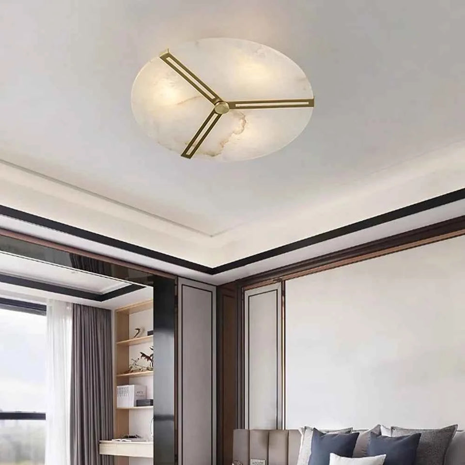 Round Copper Alabaster Ceiling Light