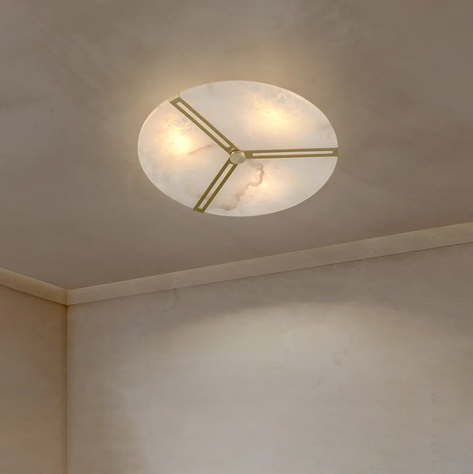 Round Copper Alabaster Ceiling Light