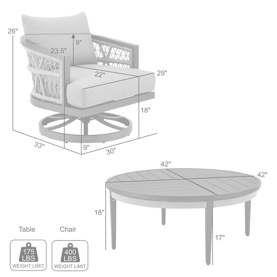 Zella Outdoor 3 Piece Swivel Seating Set