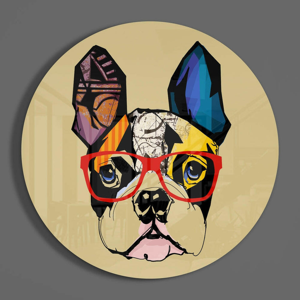 Pop Art Bulldog Red Glasses Glass Wall Art