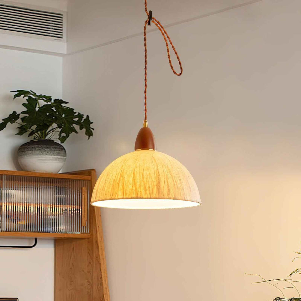 White pendant light - side angle view