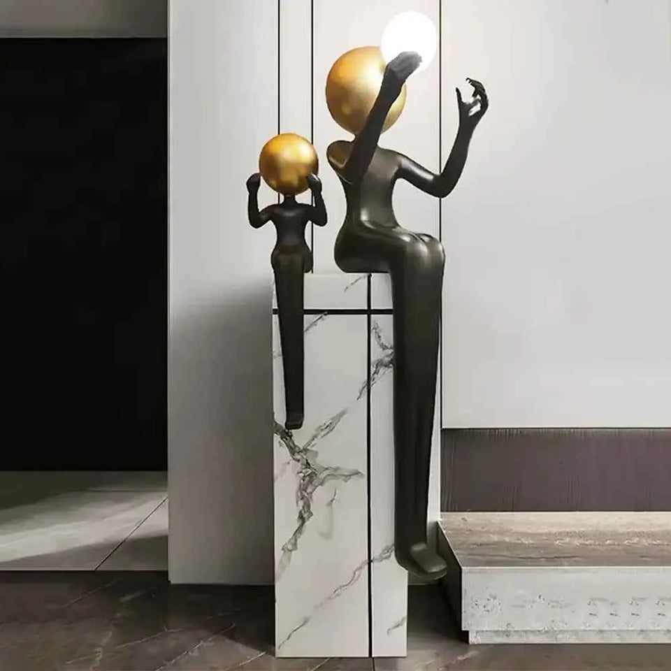 Seated Double Figure Sculpture Floor Lamp